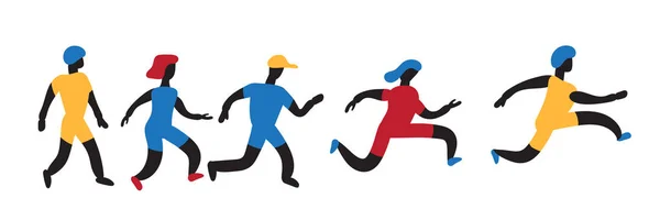 参加马拉松比赛的人群在白色上被孤立 奔跑和跳跃妇女和人向量例证 — 图库矢量图片