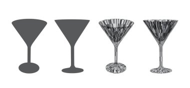 Beyaz arka plan üzerinde izole boş martini cam. Siyah ve beyaz vektör çizim
