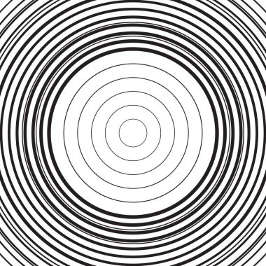 Siyah ve beyaz eşmerkezli çizgi çember arka planı. Yıkama ve fırtına konsepti ya da dalgalanma etkisinin basit vektör gösterimi