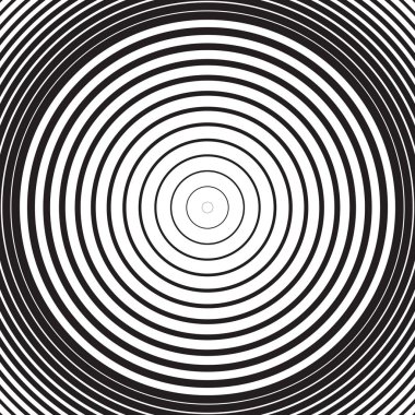 Siyah ve beyaz eşmerkezli çizgi çember arka planı. Yıkama ve fırtına konsepti ya da dalgalanma etkisinin basit vektör gösterimi