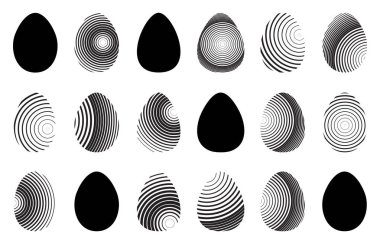 Paskalya yumurta simgeler mutlu Paskalya tebrik kartı tasarımı için ayarlayın. Farklı geometrik desenler ve dokular ile yumurta vektör simgesi toplama