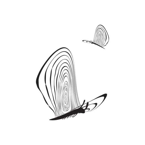 Schwarz Weiß Gestreifte Stilisierte Fliegende Schmetterling Isoliert Einfaches Liniertes Symbol — Stockvektor