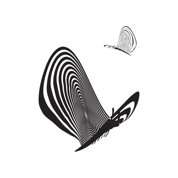Mariposa Voladora Estilizada Rayas Blancas Negras Aislada Símbolo Simple Forrado — Vector de stock