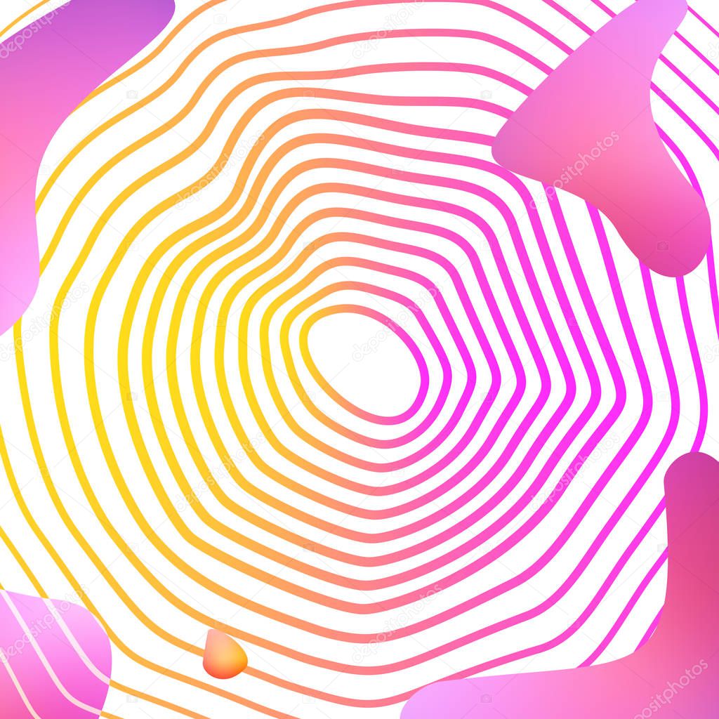 Liquid elements, mixed color plastic shapes or various organic bubbles on Thin Line Background. Abstract 3d vector fluid gradients, splashes or blob brushes
