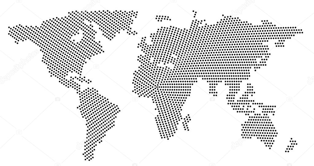 Global vector world map isolated on white background. Simple worldmap silhouette or earth atlas with schematic outlines of continents