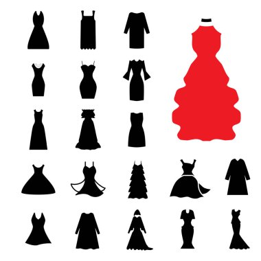 Kadın Elbise Simgesi İzole veya Elbise Sembol Koleksiyonu
