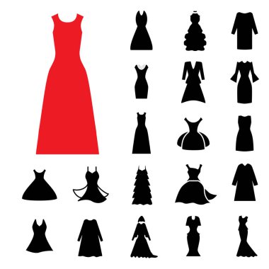 Kadın Elbise Simgesi İzole veya Elbise Sembol Koleksiyonu