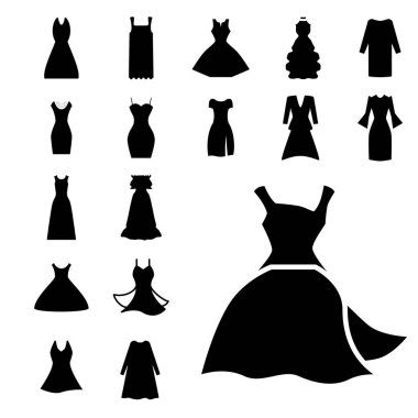Kadın Elbise Simgesi İzole veya Elbise Sembol Koleksiyonu
