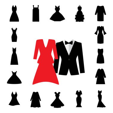 Kadın Elbise Simgesi İzole veya Elbise Sembol Koleksiyonu