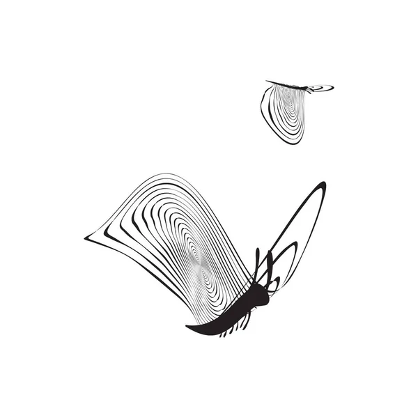 Blanco y negro a rayas estilizada mariposa aislada — Vector de stock