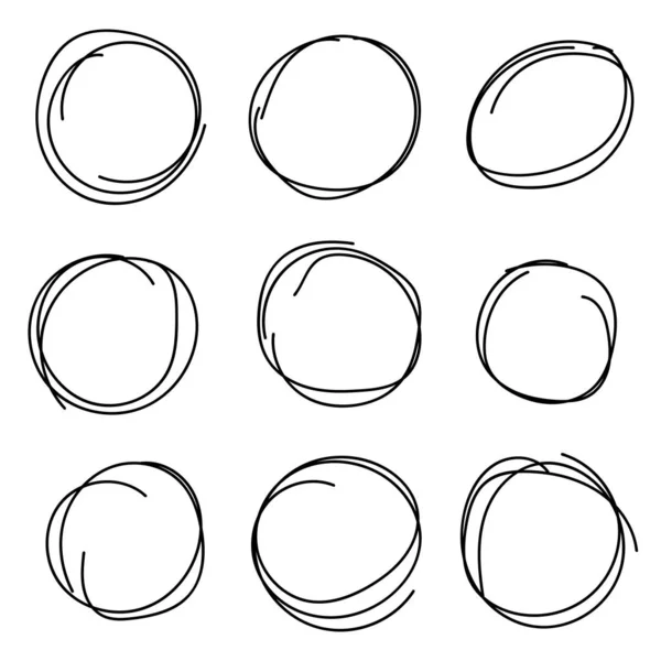 Colección de círculos dibujados a mano o de garabatos — Vector de stock