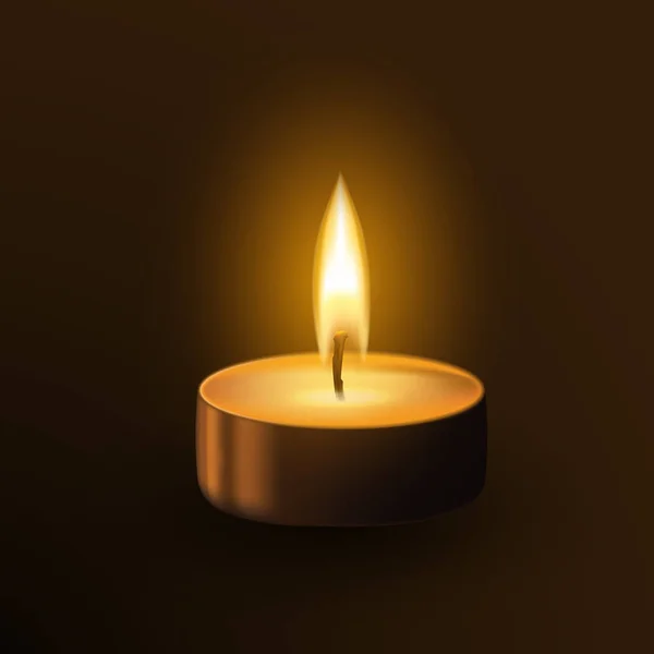 Одна маленька спалююча свічка таз ізольована на темному фоні — стоковий вектор