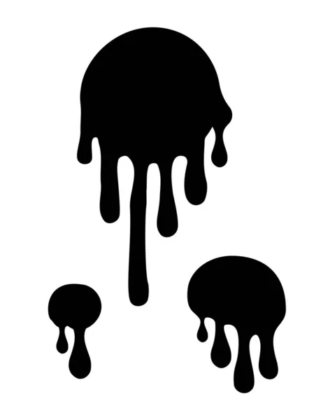 Round Black Current Paint Drips or Circle Stains Collection Isolated — Stock Vector