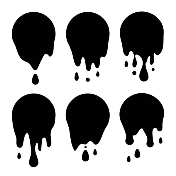 Round Black Current Paint Drips or Circle Stains Collection Isolated — Stock Vector