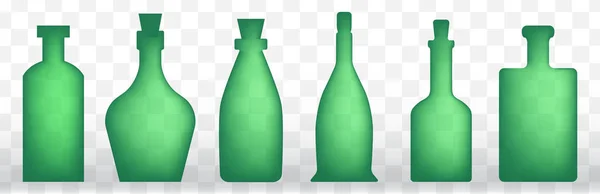 Eski retro şarap şişesi simgeleri veya vintage şişe siluetleri seti — Stok Vektör