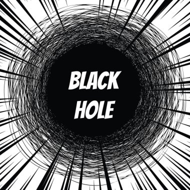 Süper kütleli kara delik simgesi izole edildi. El çizimi mürekkep çizgisi daireleri veya karalama çemberi çizimi, ince çizgi halkaları, yakınlaştırma efektli kalem elle yazılmış sanat taklidi