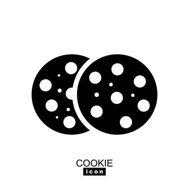 Basit kurabiye ikonu vektör illüstrasyonu. Yulaf ezmesi şekeri ısırılmış kurabiye silueti ya da logo. Yuvarlak siyah beyaz bisküvi sembolü izole
