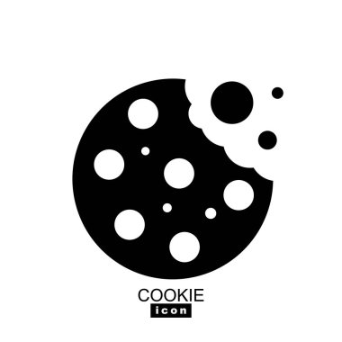 Basit kurabiye ikonu vektör illüstrasyonu. Yulaf ezmesi şekeri ısırılmış kurabiye silueti ya da logo. Yuvarlak siyah beyaz bisküvi sembolü izole