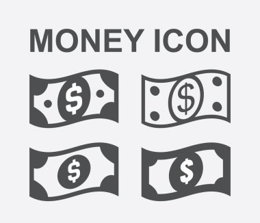 Kağıt dolar veya dolar banknot vektör simgesi beyaz arkaplanda izole edildi. Dalgalı uçan nakit para çizimleri.