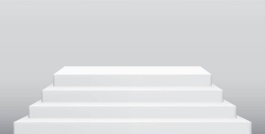 Merdivenli gerçekçi vektör kaidesi. Tribün, ürün podyumu, platform sahnesi. Sergi salonu için boş küçük geometrik şekil