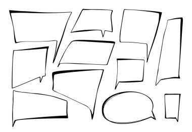 Konuşma Kabarcığı Vektör Simgelerinin El Çizimi Taklidi. Sketchy Doodle Düşünce Baloncukları Koleksiyonu
