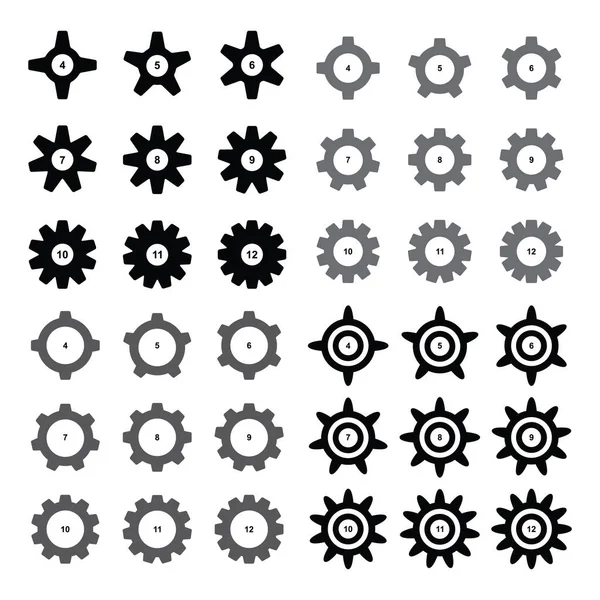在白色背景上隔离的齿轮图标集合 一组齿轮轮或齿轮轮 配置设置符号 齿轮标志 链轮轮廓 有声图形元素 轮向图 — 图库矢量图片