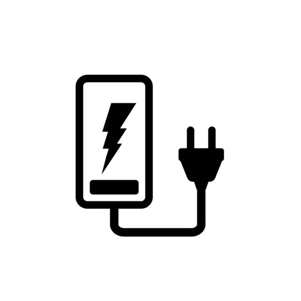Ícone Carregamento Bateria Telefone Preto Branco Carga Móvel Com Plug — Vetor de Stock