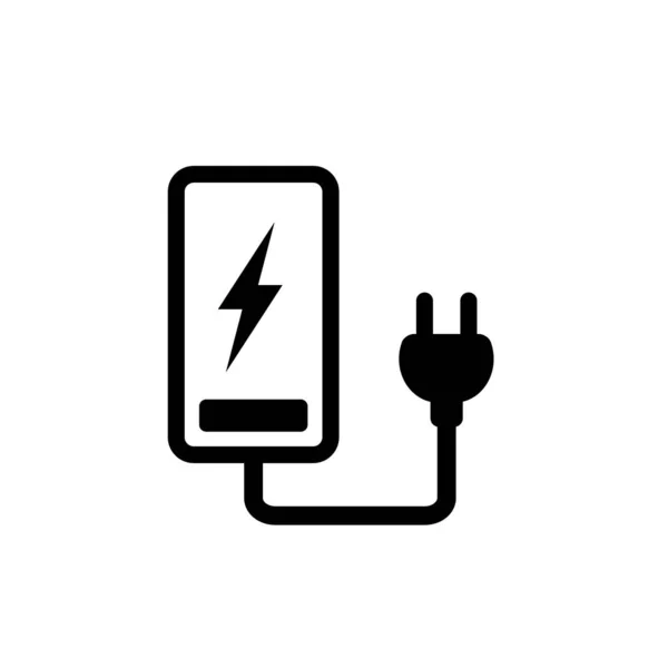 Ícone Carregamento Bateria Telefone Preto Branco Carga Móvel Com Plug — Vetor de Stock