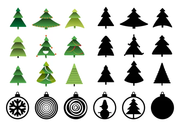 Sílhuetas Árvore Natal Para Corte Laser Bolas Natal Abeto Ano — Vetor de Stock