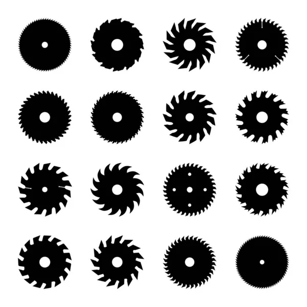 Colección Iconos Hoja Sierra Circular Símbolos Cortador Rotatorio Signos Disco — Archivo Imágenes Vectoriales