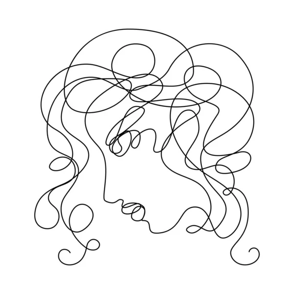 Satu Garis Menggambar Wajah Wanita Beauty Female Portrait Sketch Art - Stok Vektor