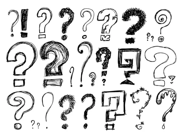 異なるスケッチされた質問マークのセット クイズ記号の収集 最小限の尋問記号 単純なリバスアイコン 質問ベクトルイラスト 手描き模倣 — ストックベクタ