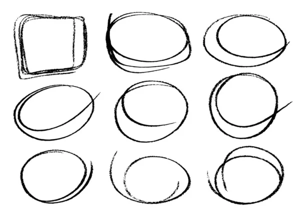 Handgezeichnete Tuschestrichkreise Oder Kritzelkreise Vektorsammlung Kreisförmige Kritzelskizzen Oder Runde Rahmen — Stockvektor
