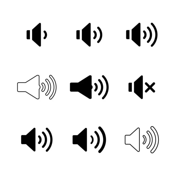 Set Sound Vector Icons Black Speaker Pictogram Loud Icon Flat — Stock Vector