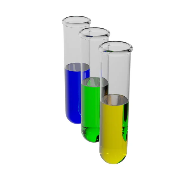 3Dレンダリングされた試験管 緑色の液体で実験室のフラスコ 化学ビーカー 医療研究機器 エルレンマイヤーオブジェクト — ストック写真