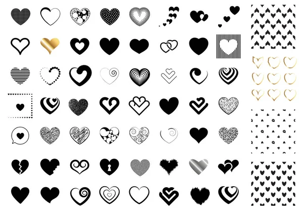 Kolekcja Ikon Symboli Serca Złote Wektorowe Kształty Serc Znaki Miłosne — Wektor stockowy