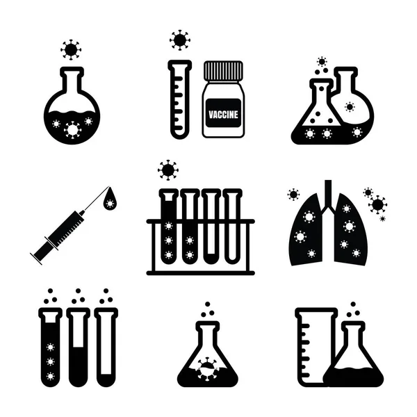 Icônes Vectorielles Tubes Essai Virus Fiole Laboratoire Symboles Covid Isolés — Image vectorielle