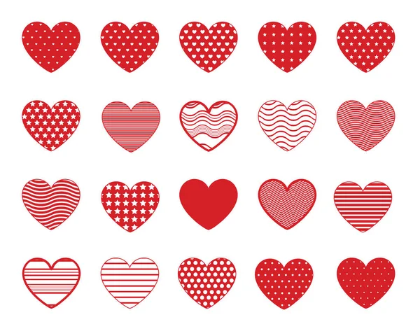 Heart Symbol Icons Lines Dots Stars Patterns Red Vector Hearts — Stock Vector