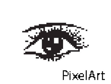 Piksel sanat göz ikonu, 8 bit retro stil insan gözü, basit bilgisayar sembolü, vizyon mozaik pikseller göz tasarımı