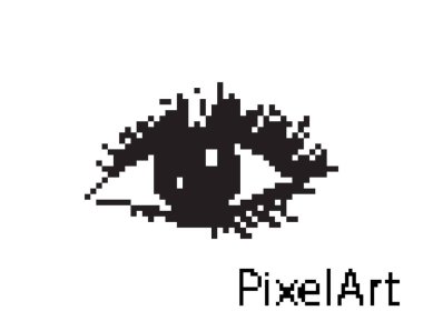 Piksel sanat göz ikonu, 8 bit retro stil insan gözü, basit bilgisayar sembolü, vizyon mozaik pikseller göz tasarımı