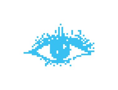 Piksel sanat göz ikonu, 8 bit retro stil insan gözü, basit bilgisayar sembolü, vizyon mozaik pikseller göz tasarımı