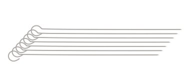 Metal şiş 3 boyutlu vektör simgesi yapıştırır. Boş çelik barbekü aletleri, yeni bbq çubukları, beyaz arka plan görünümlü paslanmaz barbekü seti