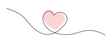 Kalp bir çizgi sanatı. Sürekli doğrusal aşk şekli, düğün çizgisi ikonu, minimalist sevgililer günü grafik tasarımı, kalp karalama vuruşu