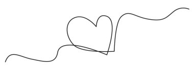 Kalp bir çizgi sanatı. Sürekli doğrusal aşk şekli, düğün çizgisi ikonu, minimalist sevgililer günü grafik tasarımı, kalp karalama vuruşu
