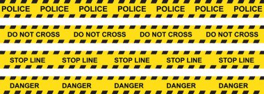 Dikkat sarı çizgi. Uyarı şeridi, inşaat veya polis bariyeri işareti, uyarı hattı