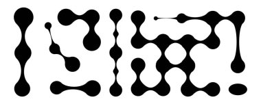 Kare şeklindeki noktalar birleşiyor. Bağlantı logosu seti, teknik sıvılar, sıvı kolajen damlası sembolü köfte stili, tıbbi vektör ikonu koleksiyonu