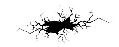 Duvar çatlağı ikonu hazır. Yerde delik, kırık cam sembol koleksiyonu, kırılma efekti tasarımı, çatlak duvar vektörü çizimi