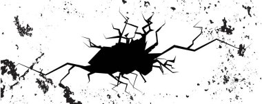 Duvar çatlağı ikonu hazır. Yerde delik, kırık cam sembol koleksiyonu, kırılma efekti tasarımı, çatlak duvar vektörü çizimi