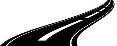 Viraj yolu ikonu, otoyol kıvrım çizgisi. Eğri yol çizimi üst görünüm, düz yol çizimi, minimal yatay trafik piktogramı