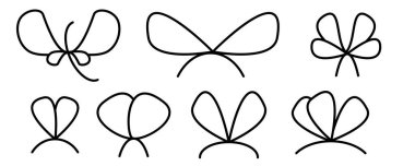 Hediye yayı şeridi çizimi. Mevcut kutu basit dış hat simgesi, doğum günü minimum çizgi yan görünümü